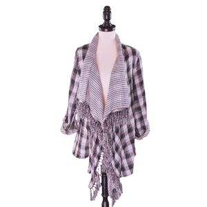 Flannel and Striped Fringe Wrap
